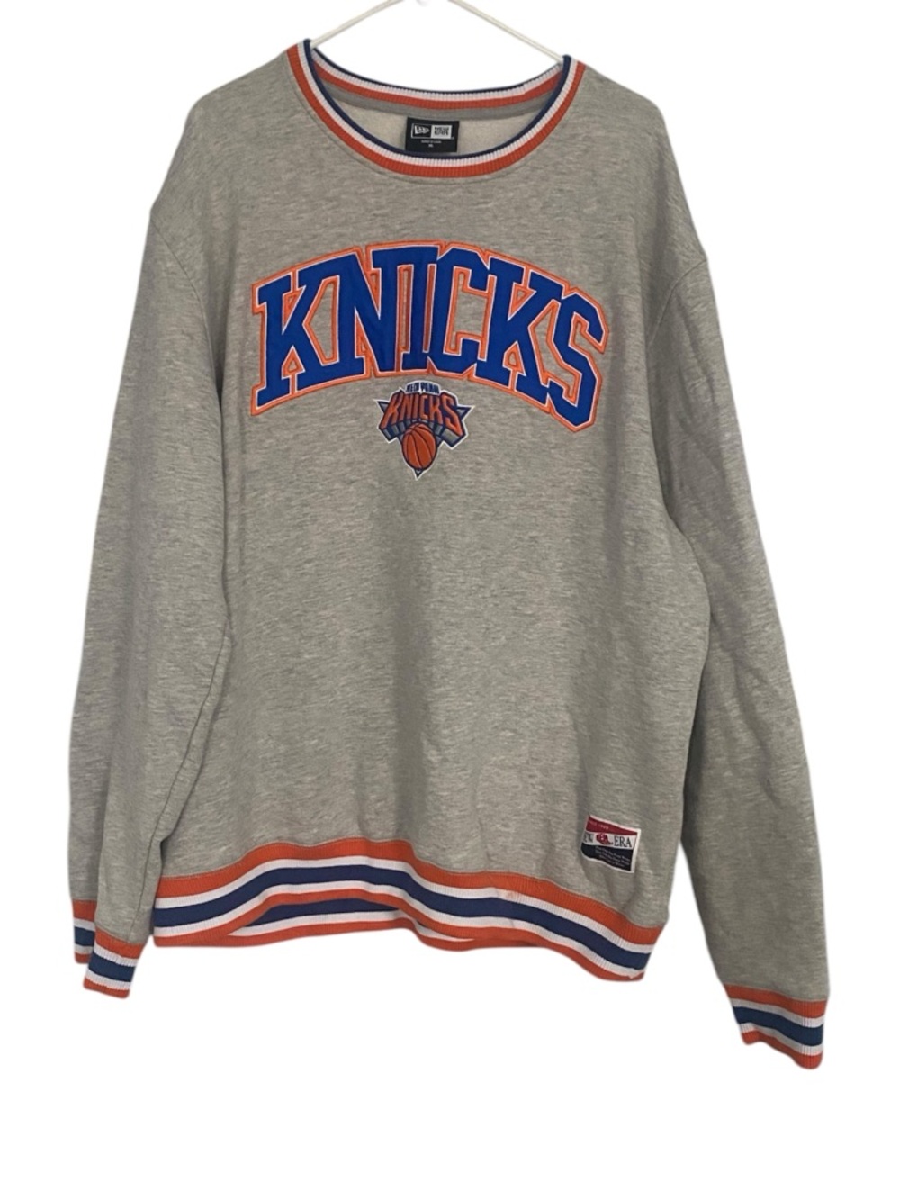 New York Knicks Gray Crewneck Sweatshirt - Blue & Orange Logo